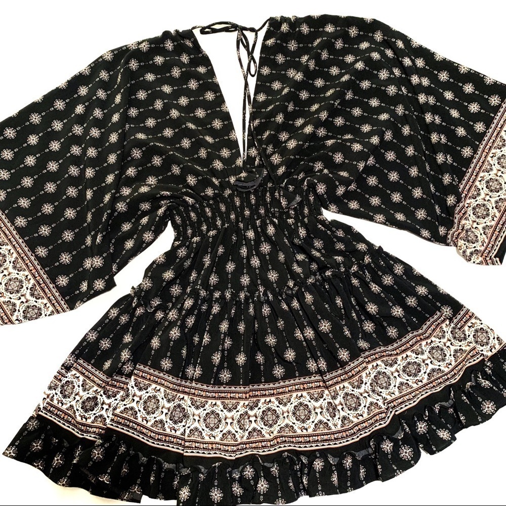 Misa Los Angeles Revolve Boho Deep V Dolman Sleeve Dress Womens Small